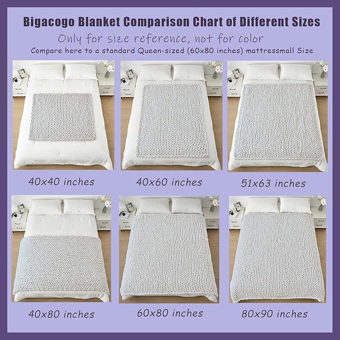 Bigacogo Chunky Knit Throw Blanket for Couch, 51x63 inches, 100% Hand Knitted with Thick Jumbo Chenille Yarn, Cozy Soft Large Rope Knot Cable Crochet Blankets for Sofa Bed Living Room, White