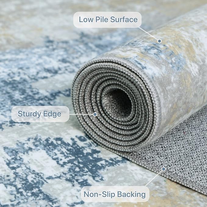 BEIMO Runner Rug for Hallway Kitchen 2x8 Machine Washable Runners Rug for Entryway, Blue Cream Soft Modern Abstract Throw Rugs, Floor Carpet with Non Slip Rubber Backing