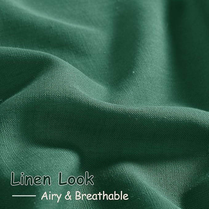 Dark Green Linen Curtains for Living Room 63 Inches Long 2 Panel Set Light Filtering Linen Drapes for Kitchen Windows Rod Pocket Back Tab Short See Through Curtain Country Farmhouse Decor 52x63