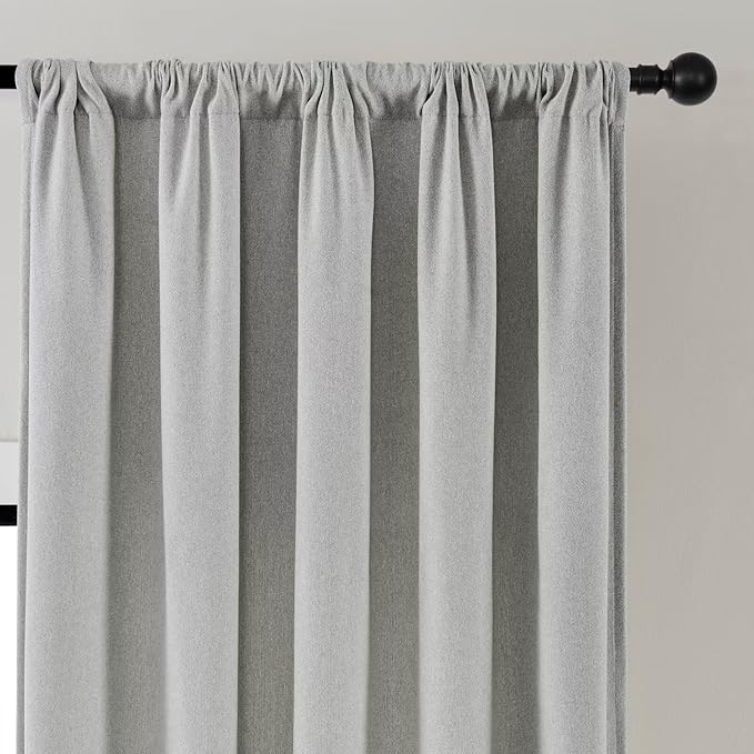 Joydeco Faux Linen Curtains 96 Inches Long 2 Panels Set for Bedroom Living Room, 52 inch Wide Light Filtering Drapes with Back Tab & Rod Pockets (52x96 inch, Greyish White)