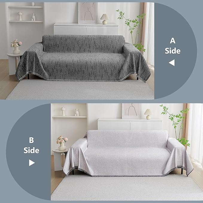 MYSKY HOME Couch Covers for Sofa, Dog Couch Cover Protector, Dark Grey Lines Sofa Covers for Sectional L Shape, Pets Couch Throw Cover Washable Durable Large Couch Cover for Dogs, Cats, 91"X134"