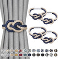 NICEEC 4 Pack Mini Magnetic Curtain Tiebacks Nordic Simple Style Drape Tie Backs Elegant Hand Weave Rope Knot Decorative Curtain Holdbacks for Home & Office Thin Window Drapery (Dark Blue & Beige)