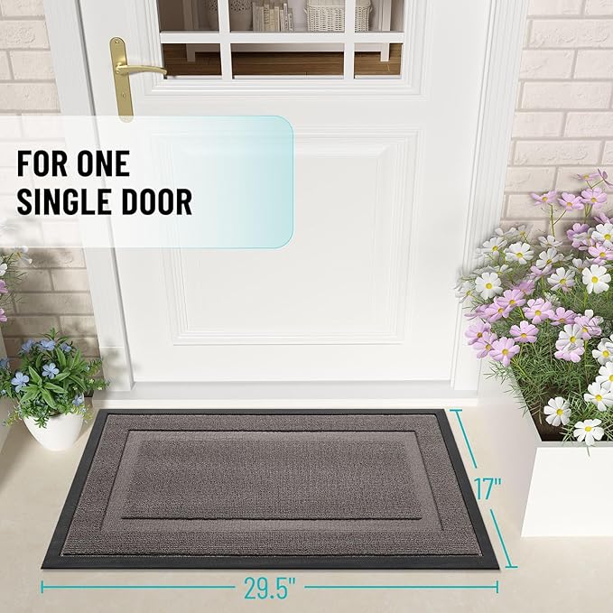 OLANLY Front Door Mat Indoor Outdoor Entrance, Waterproof All-Season, All-Weather Doormat, Sturdy Natural Rubber, Low Profile, Easy Clean Patio Porch Entryway Mat, 71x23, Taupe