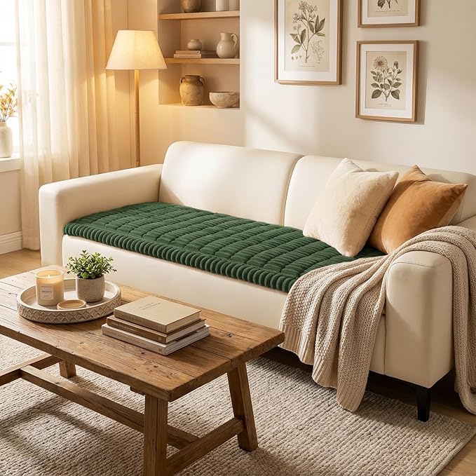 Smiry Couch Cover for Dogs Washable, Non Slip Fuzzy Pet Couch Covers for 3 Cushion Sofa Pet Friendly, Thick Soft Sofa Slipcovers Cushion Protector (Dark Green, 27.6" x 70.9")