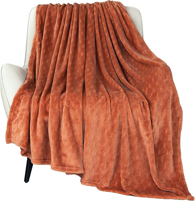 TOONOW Fleece Blanket Textured Fuzzy Plush Throw Blanket Twin Size 60" x 80", Super Soft Fluffy Bed Blanket Geometric Pattern Comfy Microfiber Flannel Blankets for Couch, Bed, Sofa, Carnelian