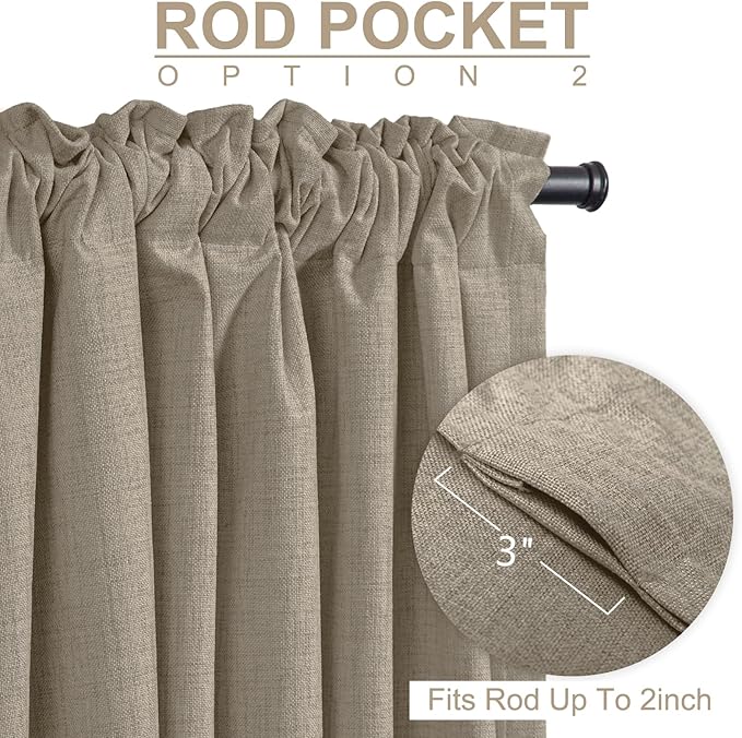 100% Blackout Shield Linen Blackout Curtains for Bedroom 108 Inches Long, Back Tab/Rod Pocket Living Room Drapes, Thermal Insulated Blackout Curtains 2 Panels Set, 50" W x 108" L, Faux Linen