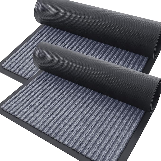 OLANLY Front Door Mat Indoor Outdoor Entrance, 2-Pack 47 x 32 Inch, Waterproof Heavy Duty Doormat, Fade Resistant, Low Profile, Easy Clean Patio Porch Welcome Floor Mats for Entry, Ash Grey