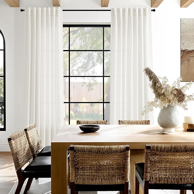 Nanspring Neutral Linen Curtains 63 Inch Length for Living Room Light Filtering Semi Sheer Curtain Coastal Modern Farmhouse Decor Drapes for Bedroom Back Tab and Rod Pocket 52x63, 2 Panels