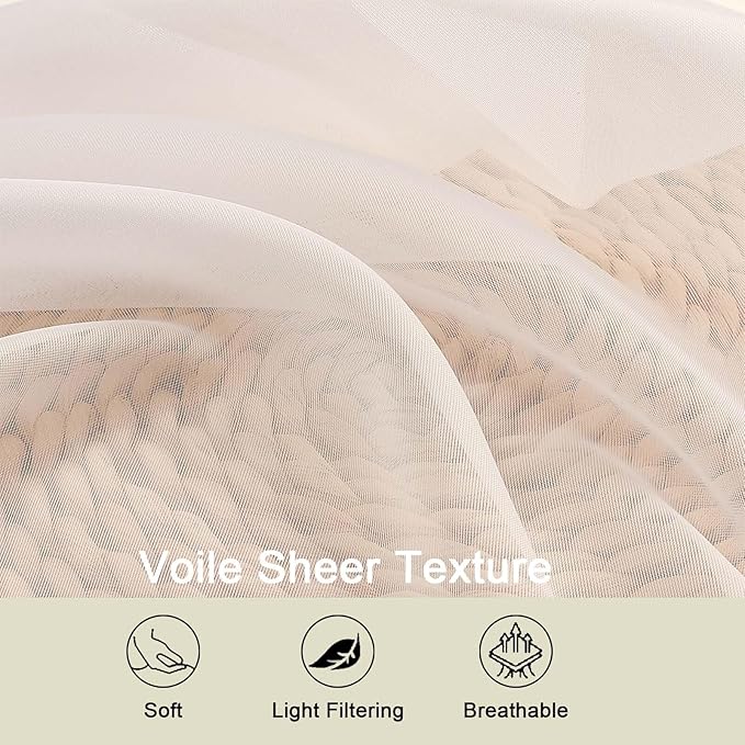 Cream Sheer Curtain for Bedroom Living Room 72 Inches Long 2 Panels Set, Solid Soft Airy Light Filtering Sheer Window Curtains, Modern Rod Pocket Door Curtain, Cream, 42" Wx72 L Inches