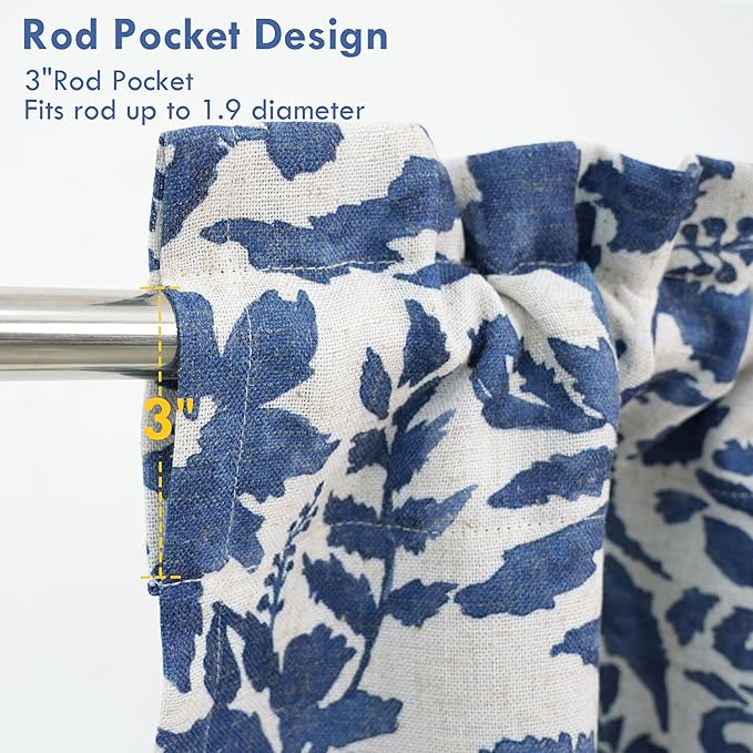 DriftAway Julia Watercolor Blooming Flower Floral Lined Thermal Insulated Window Curtain Valance Rod Pocket 52 Inch by 18 Inch Plus 2 Inch Header Linen Blend Navy 1 Pack