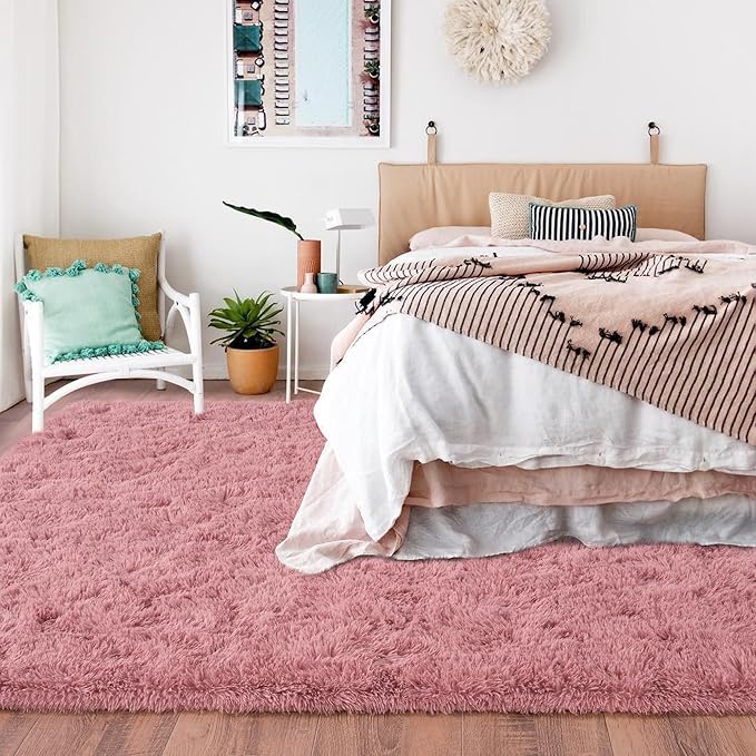 Rugs for Living Room 9x12, Soft Shaggy Modern Shag Area Rug for Bedroom, Upgrade Non-Slip Plush Fluffy Carpet for Kids Boys Girls Room Home Decor Aesthetic, Blush