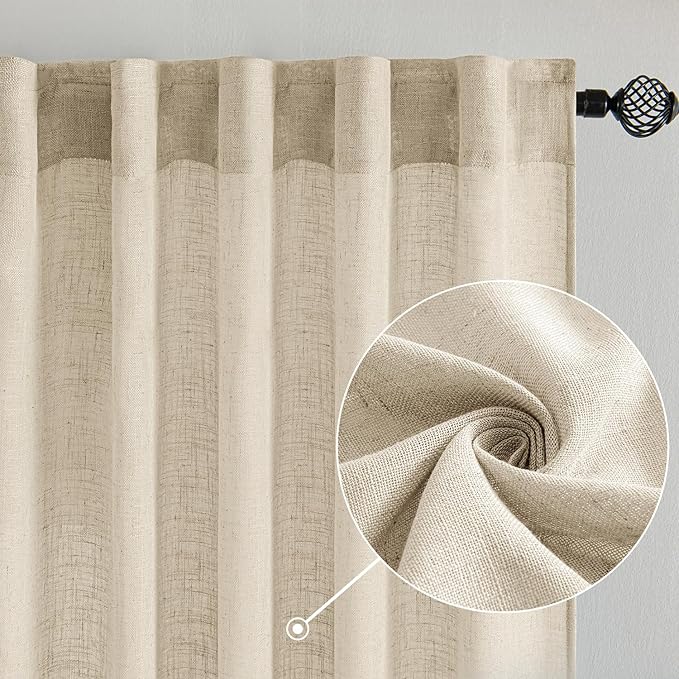MIULEE Linen Curtains 90 Inch Length 2 Panels for Bedroom Living Room, Soft Thick Linen Textured Back Tab Window Drapes Semi Sheer Light Filtering Rod Pocket Modern Farmhouse Decor
