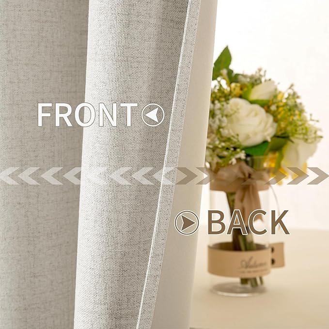 MIULEE Linen Texture Curtains for Bedroom Solid 100% Blackout Thermal Insulated Linen Beige Curtains Grommet Room Darkening Drapes for Living Room Nursery 52x96 Inch (2 Panels)
