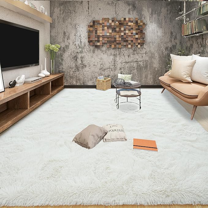 Tepook Area Rugs 9x12 for Living Room, Super Soft Fluffy Rugs for Bedroom, Modern Shaggy Rug Fuzzy Carpets for Kids, Plush Indoor Nursery Home Decor Rug with Non-Slip Bottom, Cream White