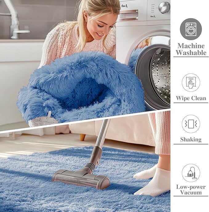 OLANLY 6x9 Machine Washable Large Area Rugs for Living Room, Bedroom, Soft Fluffy Shaggy Bedside Rug, Indoor Floor Carpet for Kids Girls and Boys, Dorms, Nursery, Home Decor Aesthetic, Blue