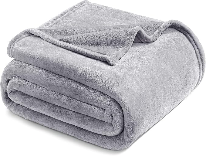 Exclusivo Mezcla Fleece Blanket King Size for Bed, Super Soft and Warm, All Season, Cozy, Plush, Lightweight, 90x104 Inches, Light Grey