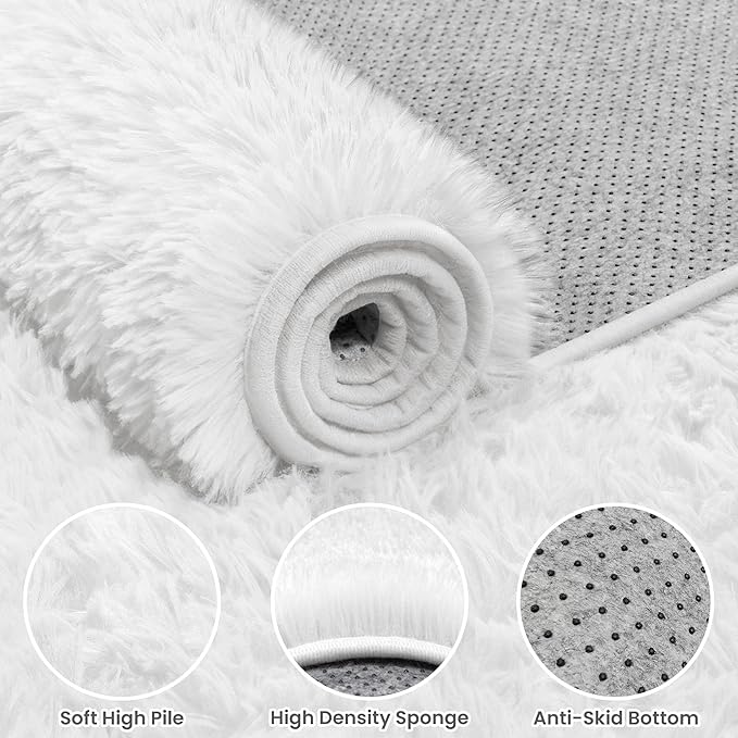 5x8 Area Rugs for Living Room: Soft Fluffy Shag White Rugs for Bedroom, Non Slip Large Fuzzy Plush Rug Indoor Floor Carpet for Nursery Kids Boys Girls Room, Dorms, Playroom, Modern Home Decor