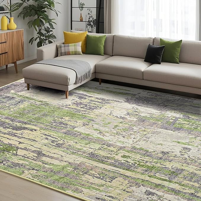 Toneed Abstract Area Rug Modern Washable Rug Soft Non Slip Rug Low Pile for Bedroom Living Room Dining Room Green 4x6 Feet