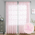 HOMEIDEAS Pink Sheer Curtains 52 X 84 Inches Length 2 Panels Embroidered Vine Floral Pattern Pocket Faux Linen Semi Sheer Voile Window Drapes for Bedroom Living Room