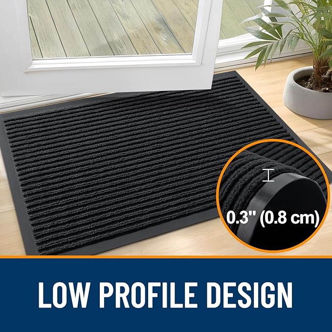 OLANLY Front Door Mat Indoor Outdoor Entrance, 2-Pack 47 x 23 Inch, Waterproof Heavy Duty Doormat, Fade Resistant, Low Profile, Easy Clean Patio Porch Welcome Floor Mats for Entry, Black