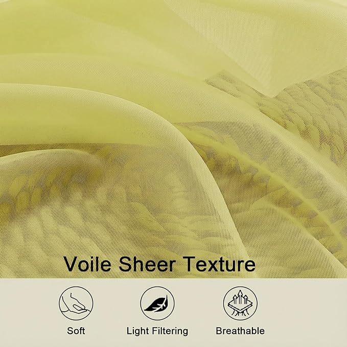 Sheer Curtains 84 Inches Long 2 Panels Set for Bedroom Living Room, Soft Airy Light Filtering Modern Solid Rod Pocket Drapes Window Treatments, Lemon, Each 42" W x 84" L