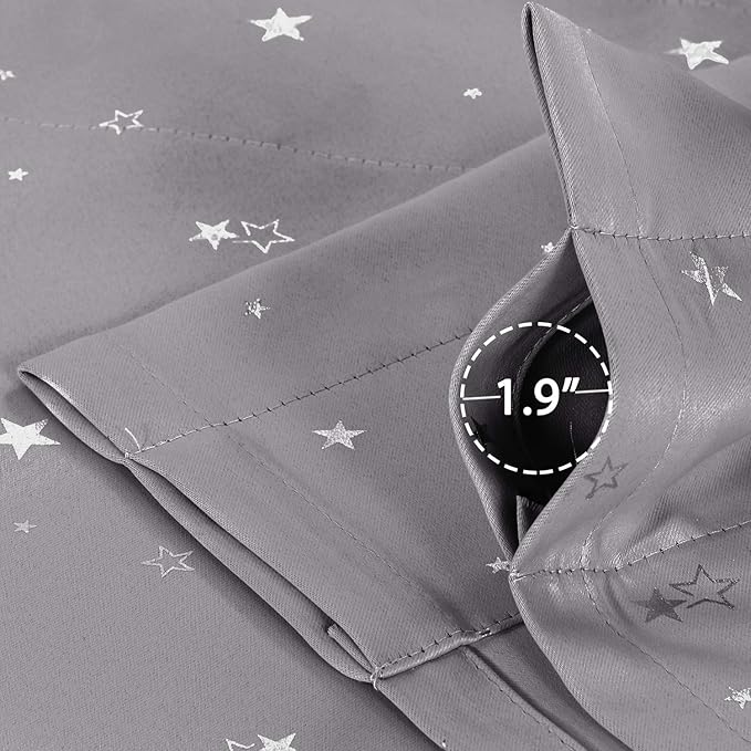 H.VERSAILTEX Blackout Curtain Valances for Kitchen Window/Living Room/Bathroom Privacy Added Rod Pocket Home Decoration Winow Valance, 52" W x 18" L, Glitter Stars in Gray Base (Pack of 4)