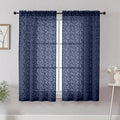 Chyhomenyc Navy Blue Short Curtains 45 Inch Length 2 Panels, Light Filtering Leaf Textured Window Curtain Panels for Bedroom Living Room, Elegant Rod Pocket Farmhouse Curtains, 30" Wx45 L, 2 PCS