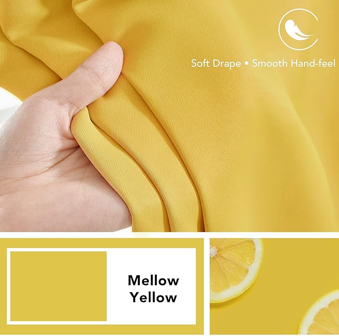 Deconovo Blackout Curtains, Thermal Insulated, W52 x L63 2 Panels, Back Tab, Machine Washable, Room-Darkening Drapes for Bedroom/Living Room Mellow Yellow