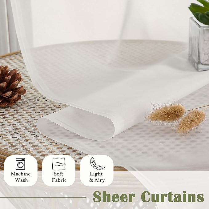 Lecloud Ivory Sheer Curtains 63 Inch Length 2 Panels Set, Rod Pockets Voile Bedroom Curtains for Living Room, Soft Light Filtering Window Treatments Drapes for Bathroom, Each Panel 59" W x 63" L