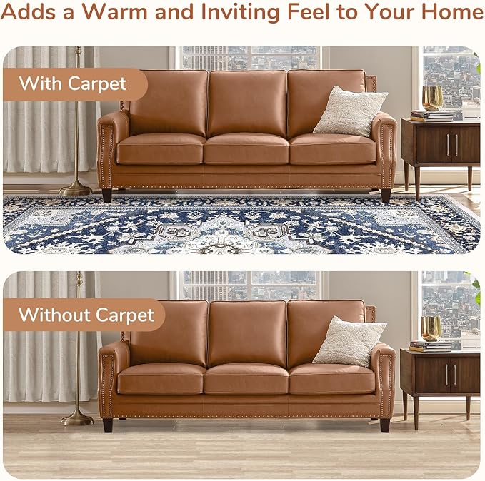 OPPODREAM Soft Area Rugs 5x7, 5x7 Washable Rug with Non Slip Backing, 5 x 7 Faux Cashmere Low-Pile Carpet, Navy Blue & Gold