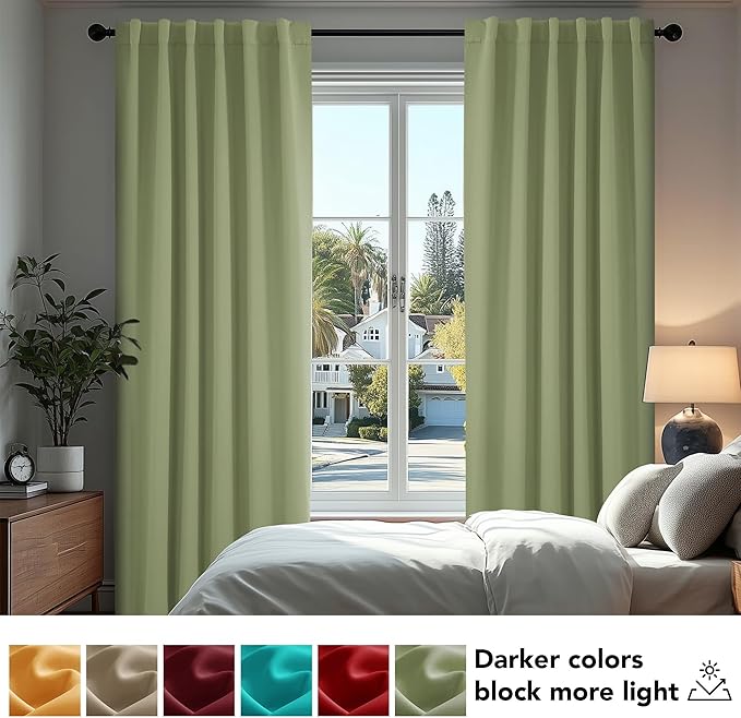 Deconovo Blackout Curtains, Thermal Insulated, W42 x L54 2 Panels, Back Tab, Machine Washable, Room-Darkening Drapes for Bedroom/Living Room Sage Green