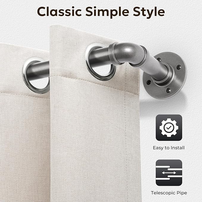 Zeerobee Curtain Rods for Windows 120 to 240, 1 Inch Industrial Wrap Around Grey Curtain Rod, Indoor/Outdoor Room Divider Adjustable Drapery Pole, 120"-240"