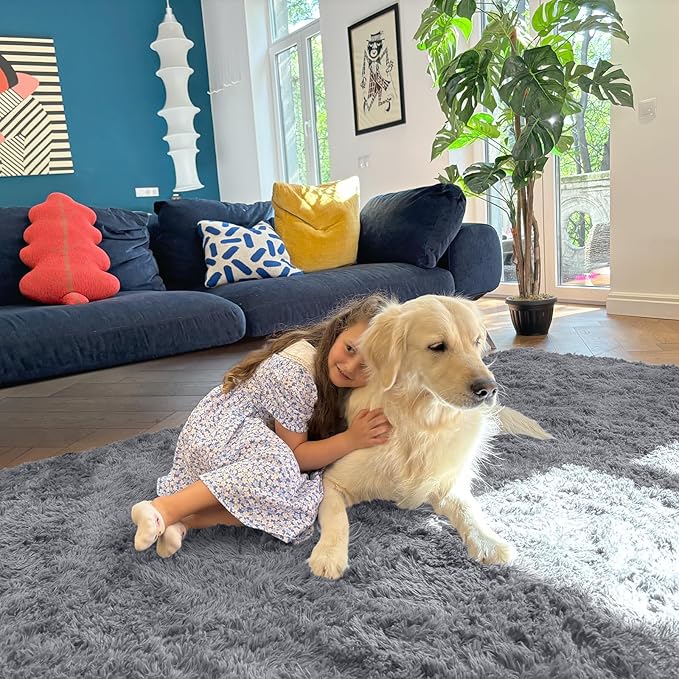 OLANLY 6x8 Machine Washable Large Area Rugs for Living Room, Bedroom, Soft Fluffy Shaggy Bedside Rug, Indoor Floor Carpet for Kids Girls and Boys, Dorms, Nursery, Home Decor Aesthetic, Light Grey