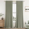 Sage Green 100% Blackout Linen Curtains 92 Inch Length 2 Panels Set for Living Room Bedroom Back Tab Thermal Insulated Black Out Drapes Room Darkening Farmhosue Window Curtains 92 Inches Long