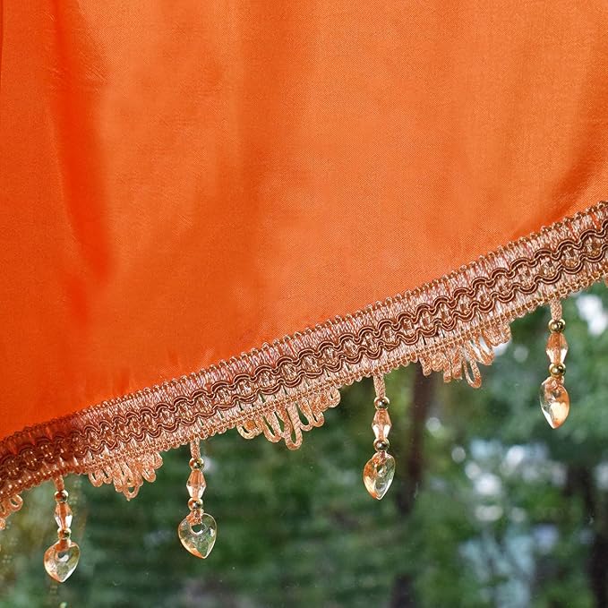 Molaxhome Swag Curtain 51 inch Length Rod Pocket Scalloped Curtain Valance Sheer Lace Panels with Hanging Crystal Beads for Kitchen Bedroom Window Treatments Drape Decor 1pc (Cloth Orange, 51Wx23L)