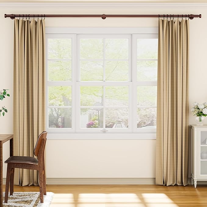 YaFex Heavy Duty Curtain Rods 32-120 Inch, 1 Inch Adjustable Bronze Curtain Rod for Windows, Long Window Treatment Rods with Aluminium Finials, Easy Installation