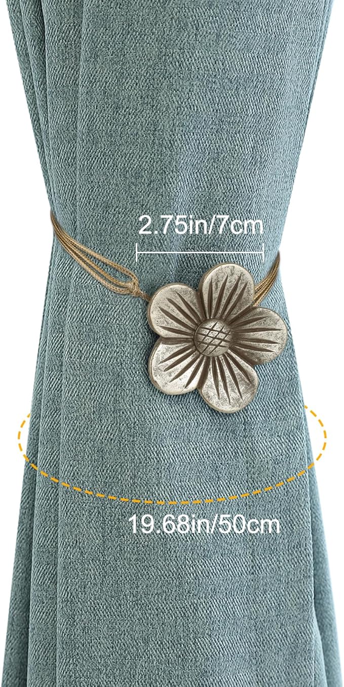 Lewondr Magnetic Curtain Tie, 1 Pair Vintage Resin Flower Curtain Drapery Holdback Window Curtain Decorative Buckle Holder for Home Cafe Balcony - Coffee