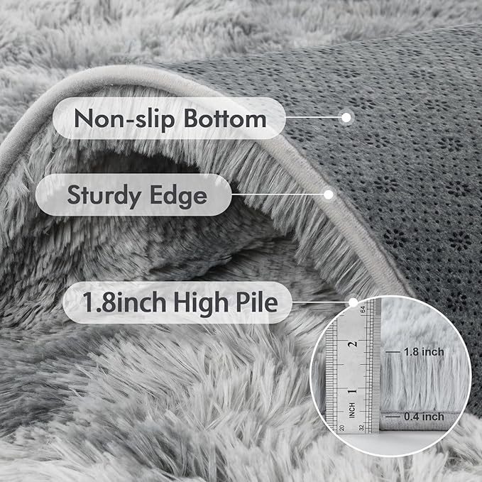 5x8 Ft Large Shag Rugs for Living Room, Tie Dyed Ultra Soft Fluffy Furry Area Rugs for Bedroom Indoor Floor, Aesthetic Carpet for Kids Home Decor (Light Grey)