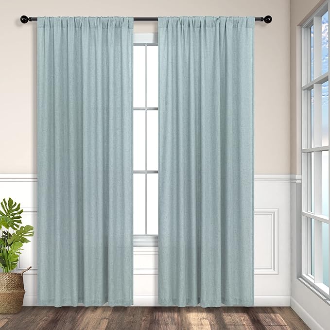 Grey Green Curtains 72 Inch Length for Living Room Pair Set 2 Panels Back Tab Pocket Drapes Light Filtering Semi Sheer Gray Teal Curtains for Door Summer Pool Spa Room Cottage Rustic Decor 52x72 Long