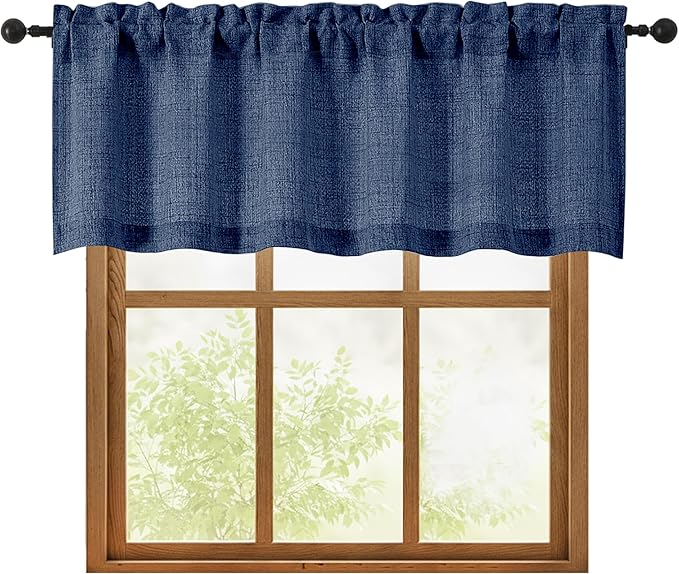 OWENIE Navy Blue Valances for Windows 1 Pcs 18 Inch Length, Light Filtering Textured Short Small Valance Curtains for Bathroom Basement Living Room, Half Window Curtains Over Sink, 60" W by 18" L