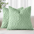 decorUhome Throw Pillow Covers 18x18 Inch Set of 2, Soft Plush Faux Wool Sage Green Solid Couch Pillow Covers, Accent Farmhouse Neutral Square Pillow Cases for Sofa Bed Living Room