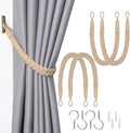 NICEEC 4 Pack Natural Cotton Rope Curtain Tiebacks Elegant Boho Style Decorative Drape Tie Backs Soft Hand-Woven Rope Curtain Holdbacks with Metal Hook for Home & Office Drapery (Dark Beige)