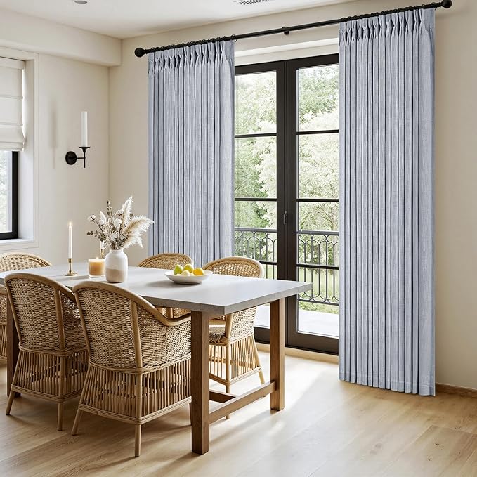 MIULEE Pinch Pleated Thick Linen Curtains 90 Inches Long 2 Panels for Living Room Bedroom, Linen Textured Memory Trained Pleat Drapes Back Tab Light Filtering Light Blue Window Curtains with Hooks