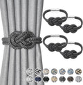 NICEEC 4 Pack Mini Magnetic Curtain Tiebacks Nordic Simple Style Drape Tie Backs Elegant Hand Weave Rope Knot Decorative Curtain Holdbacks for Home & Office Thin Window Drapery (Dark Grey)
