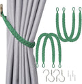 NICEEC 4 Pack Natural Cotton Rope Curtain Tiebacks Elegant Boho Style Decorative Drape Tie Backs Soft Hand-Woven Rope Curtain Holdbacks with Metal Hook for Home & Office Drapery (Green)