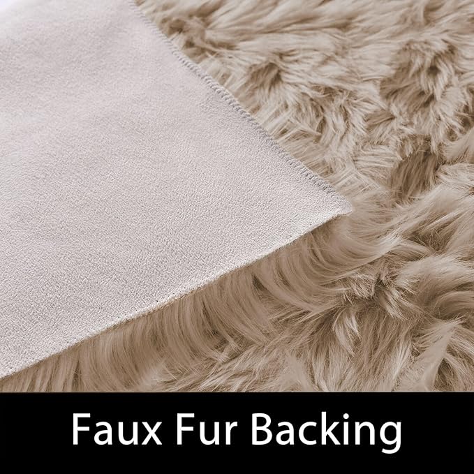 Latepis 8ft Round Light Brown Beige Rugs for Bedroom Fluffy Shag Large Circle Throw Rugs for Living Room Washable Faux Sheepskin Fur Plush Rug Home Decor