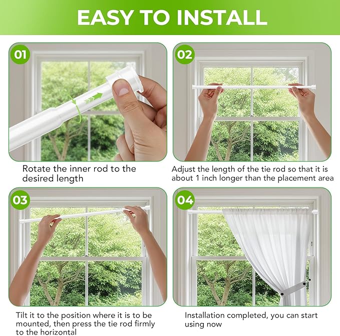 No Drill Tension Curtain Rods 28 to 48 Inch White Small Curtain Rod Adjustable No Drilling for Window,Kitchen,Closet,Doorway,Bedroom