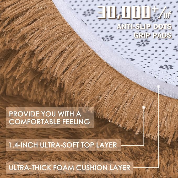 OLANLY 5x7 Machine Washable Large Area Rugs for Living Room, Bedroom, Soft Fluffy Shaggy Bedside Rug, Indoor Floor Carpet for Kids Girls and Boys, Dorms, Nursery, Home Decor Aesthetic, Khaki