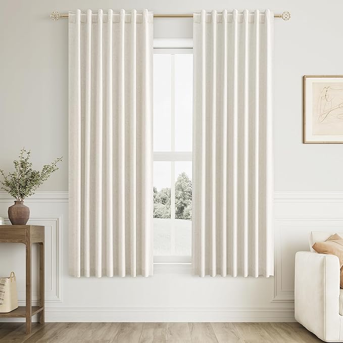 Guken Cream 100% Blackout Curtains 68 Inch Length 2 Panels Set for Living Room Bedroom Back Tab Thermal Insulated Black Out Linen Drapes Room Darkening Window Curtains