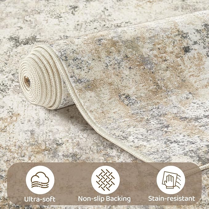 UERMEI 5x8 Area Rug Living Room Rugs - Washable Neutral Modern Abstract Soft Thin Large Rug Indoor Floor No Slip Rug Carpet for Bedroom Under Dining Table Home Office Decor - Golden Grey